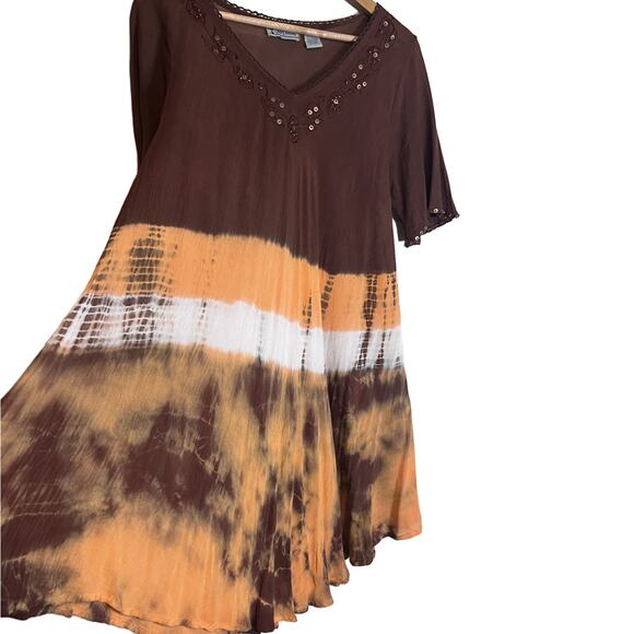 Just Cruising Free Size Boho Multicolor Tye Dye Hippie Dress - Picture 3 of 5